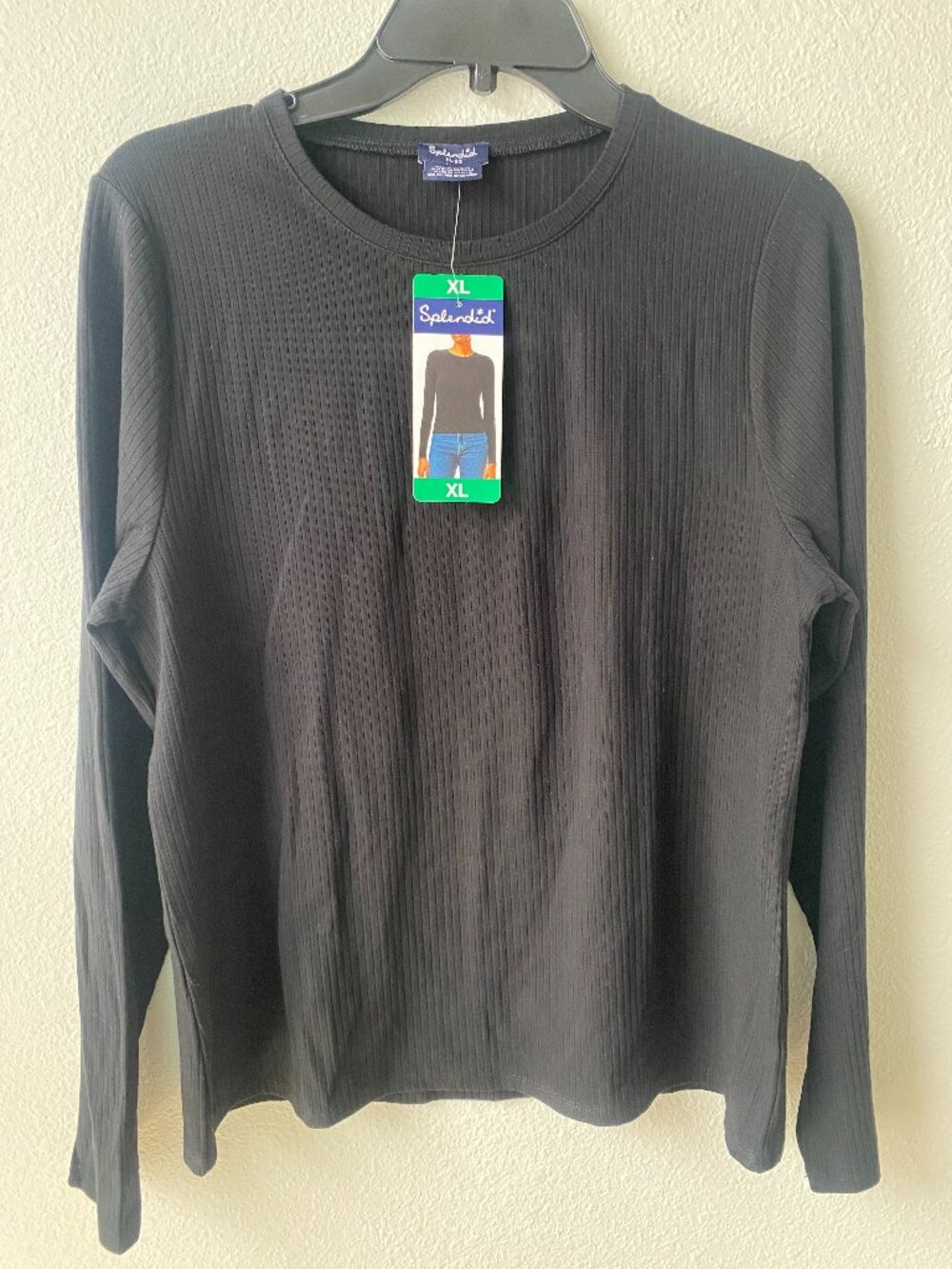 Splendid Women's Ribbed Crew Neck Long Sleeve Tee, Black, Size XL - Picture 2 of 4